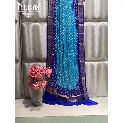 Blue and Light Blue Georgette Bandhani Dupatta
