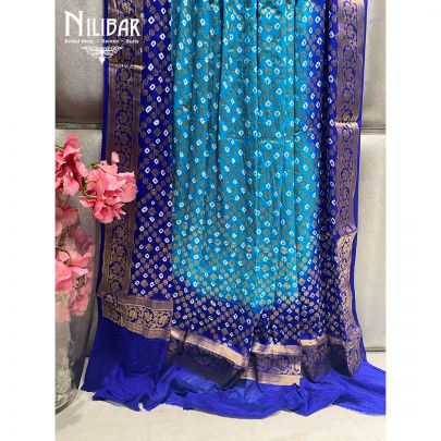 Blue and Light Blue Georgette Bandhani Dupatta