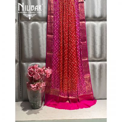 Red and Magenta Georgette Bandhani Dupatta