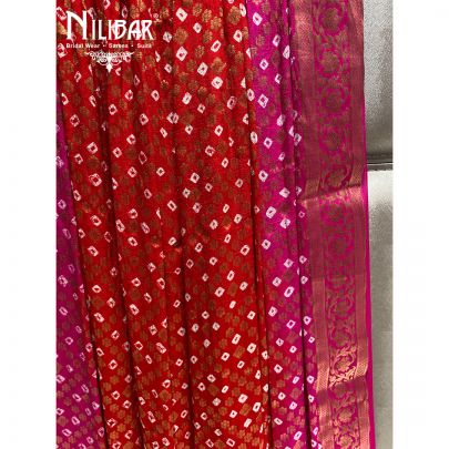 Red and Magenta Georgette Bandhani Dupatta