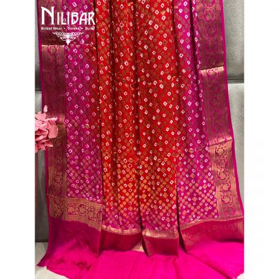 Red and Magenta Georgette Bandhani Dupatta
