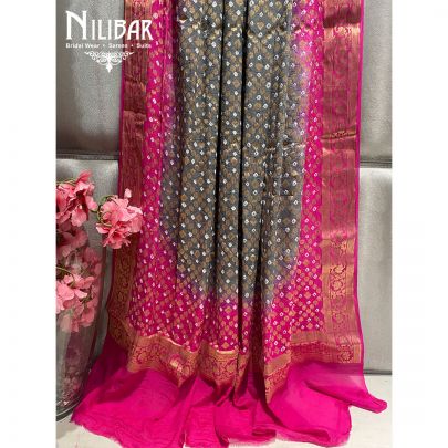 Gray and Magenta Georgette Bandhani Dupatta