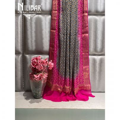 Gray and Magenta Georgette Bandhani Dupatta