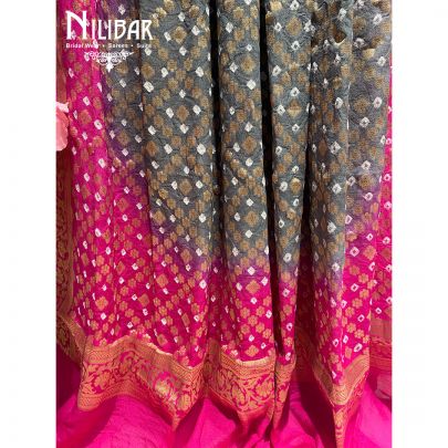 Gray and Magenta Georgette Bandhani Dupatta
