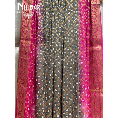 Gray and Magenta Georgette Bandhani Dupatta