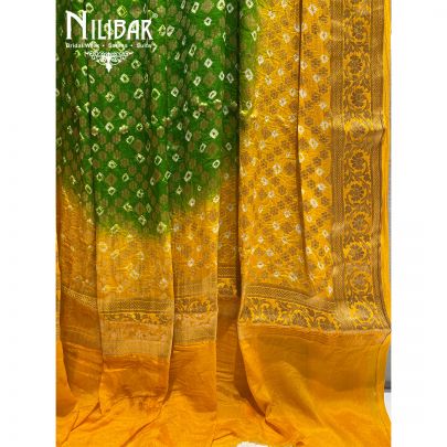 Green and Yellow Georgette Bandhani Dupatta