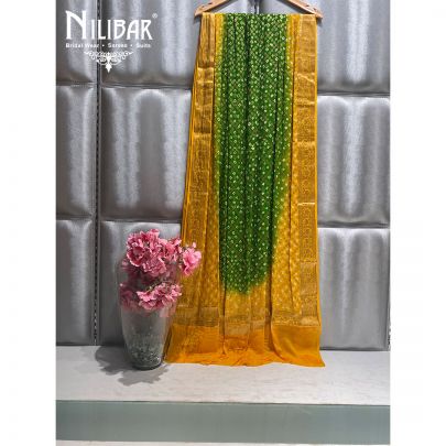 Green and Yellow Georgette Bandhani Dupatta