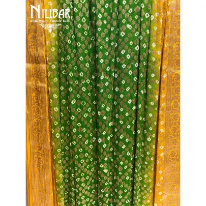 Green and Yellow Georgette Bandhani Dupatta
