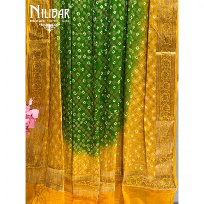 Green and Yellow Georgette Bandhani Dupatta