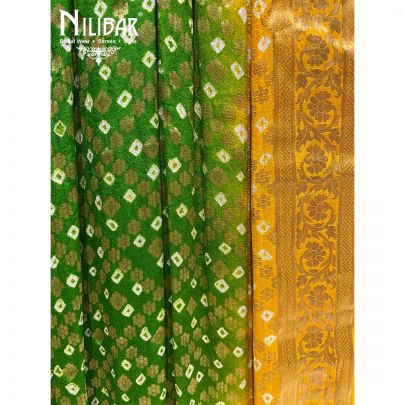 Green and Yellow Georgette Bandhani Dupatta