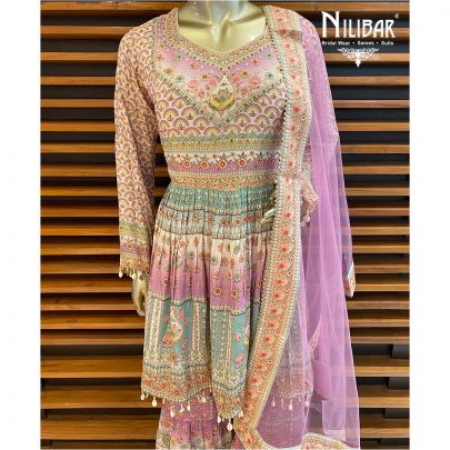 Multicolor Crepe Peplum Suit