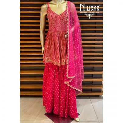 Magenta Georgette Peplum Suit.