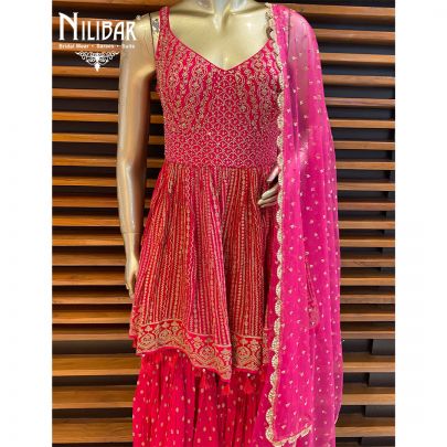 Magenta Georgette Peplum Suit.