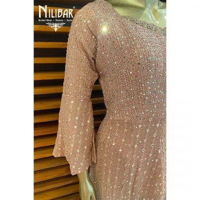 Pale pink and gray Georgette Net dupatta Peplum Suit