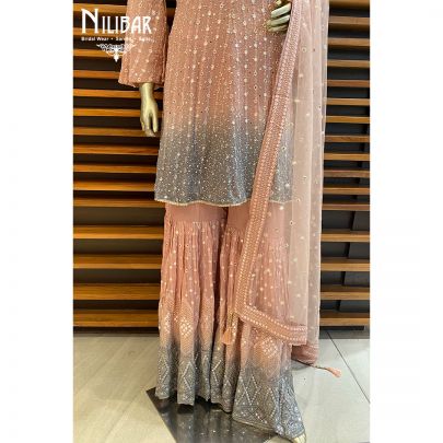 Pale pink and gray Georgette Net dupatta Peplum Suit
