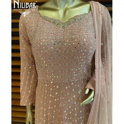 Pale pink and gray Georgette Net dupatta Peplum Suit
