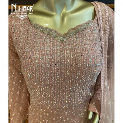 Pale pink and gray Georgette Net dupatta Peplum Suit