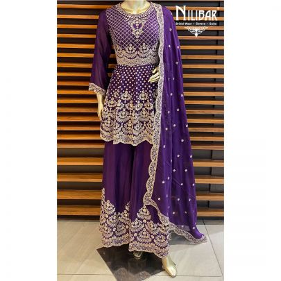 Purple Chinon Peplum Suit