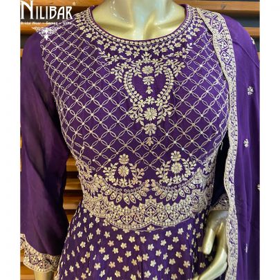 Purple Chinon Peplum Suit