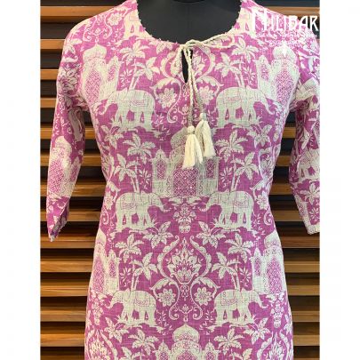 Purple Cotton Printed Kurta