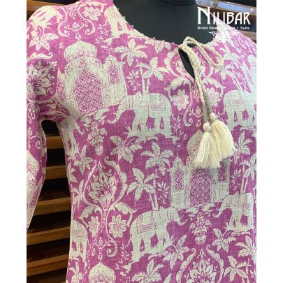 Purple Cotton Printed Kurta