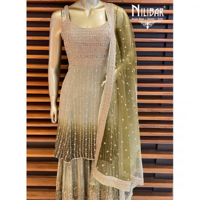 Olive Green Georgette Net Peplum Suit