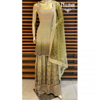 Olive Green Georgette Net Peplum Suit