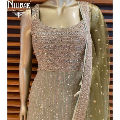 Olive Green Georgette Net Peplum Suit