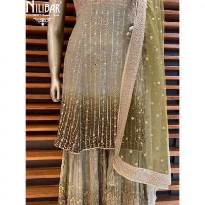Olive Green Georgette Net Peplum Suit