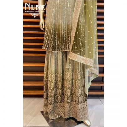 Olive Green Georgette Net Peplum Suit