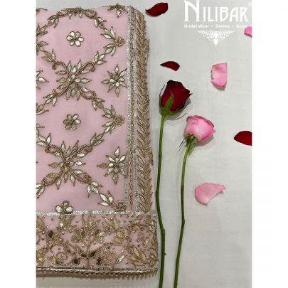 Baby Pink With Contrast Sea Blue Dupatta Georgette Pakistani Unstitched Suit