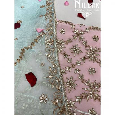 Baby Pink With Contrast Sea Blue Dupatta Georgette Pakistani Unstitched Suit