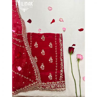 Maroon Chiffon Pakistani Unstitched Suit
