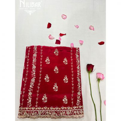 Maroon Chiffon Pakistani Unstitched Suit