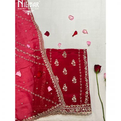 Maroon Chiffon Pakistani Unstitched Suit