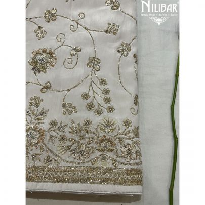 White Chinon  Pakistani Unstitched Suit