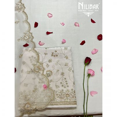White Chinon  Pakistani Unstitched Suit