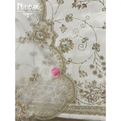 White Chinon  Pakistani Unstitched Suit