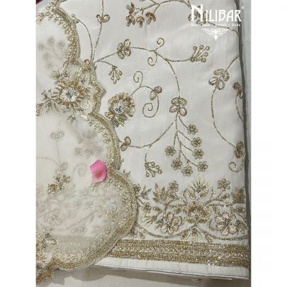 White Chinon  Pakistani Unstitched Suit