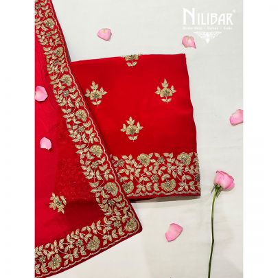 Red Georgette Pakistani Unstitched Suit