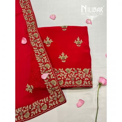 Red Georgette Pakistani Unstitched Suit