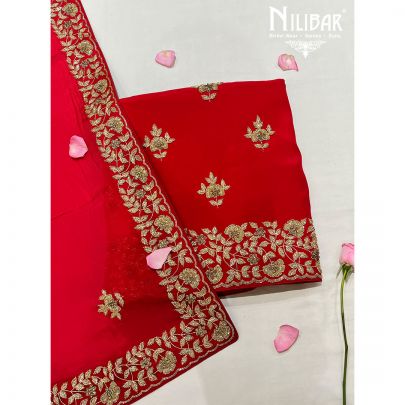 Red Georgette Pakistani Unstitched Suit
