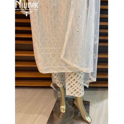 White  Shirt- Georgette Net Straight Pant Suit