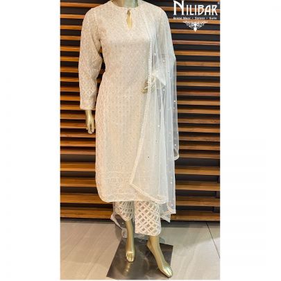 White  Shirt- Georgette Net Straight Pant Suit