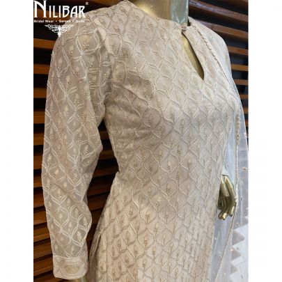 White  Shirt- Georgette Net Straight Pant Suit