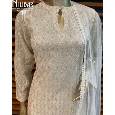 White  Shirt- Georgette Net Straight Pant Suit