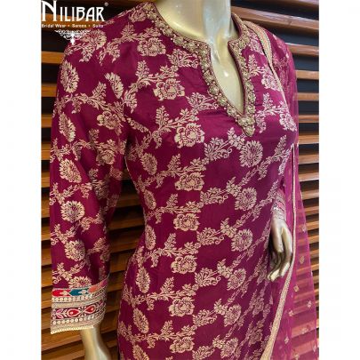  Wine Georgette Silk Net Straight Pant Suit 