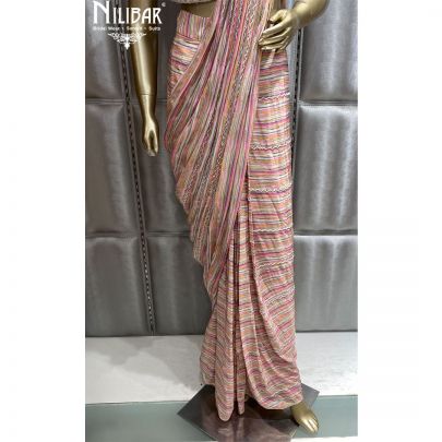 Pink Crepe Draped Saree