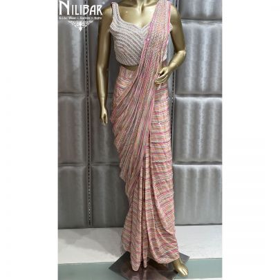 Pink Crepe Draped Saree