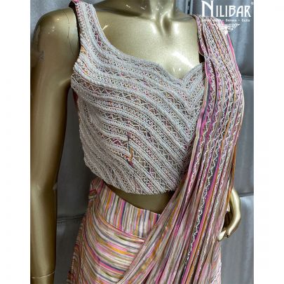 Pink Crepe Draped Saree
